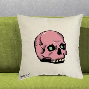 Perna Decorativa Craniu Roz Tatoo Art Halloween, 40x40 cm, Ecru, Husa Detasabila, Perna Inclusa, BEKZ®