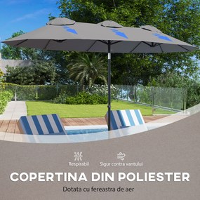 Outsunny Umbrelă de Grădină Dublă Înclinabilă la 45° cu Manivelă si 3 Orificii de Ventilație, 295x152x222 cm, Gri | Aosom Romania