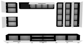 Living haaus Haga V1, Alb Lucios/Negru, MDF, L 360 cm