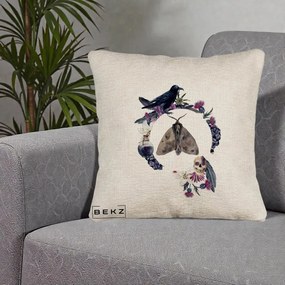 Perna Decorativa Gothic Wreath Corb Moliu Craniu, 40x40 cm, Bej Canapea, Husa Detasabila, Perna Inclusa, BEKZ®