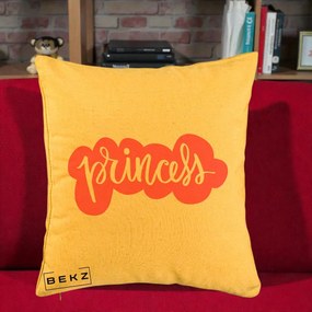 Perna Decorativa Princess Text Roz, 40x40 cm, Galben, Husa Detasabila, Perna Inclusa, BEKZ®