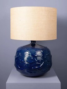 Lampă de masă din iută naturală, cu structură din ceramică albastră, finisaj lucios, 70×50 cm, „Azula"