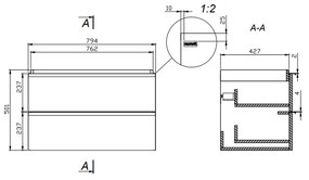 Dulap baie suspendat Cersanit Virgo 80 pentru lavoar incastrabil, stejar gri cu manere negre Stejar maner negru, 800 x 400 mm