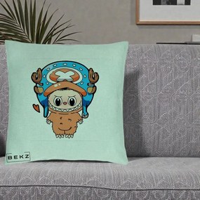 Perna Personalizata Labubu x Tony Tony Chopper, 40x40 cm, Verde Menta, Husa Detasabila, Perna Inclusa, BEKZ®
