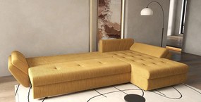 Colțar extensibil dumonde cu ladă de depozitare si sezut confortabil din spuma high-density, Loana XL Zoom Mustar 335x185 cm