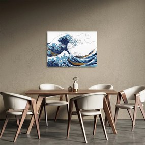 Tablou pe sticlă - Desen japonez, valuri (70x50 cm)