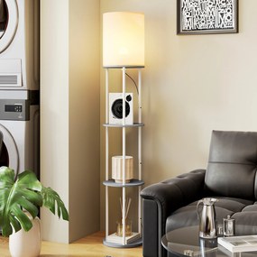 HOMCOM Lampă de podea cu polițe, 3 temperaturi de culoare, telecomandă, pentru living dormitor birou gri | Aosom Romania