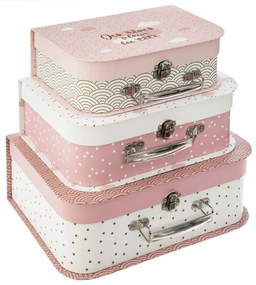 Set 3 cutii decorative din carton, Roz