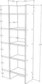 Biblioteca Neda, 5  Polite, Antracit, 53 x 35 x 198 cm