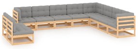 vidaXL Set mobilier grădină cu perne, 10 piese, lemn masiv de pin