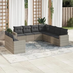 vidaXL Set canapele de grădină cu perne, 9 piese gri deschis poliratan