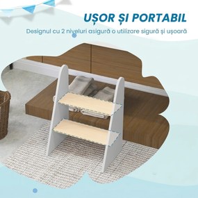 AIYAPLAY Taburet Montessori pentru Copii cu 2 Trepte, Scăunel pentru 3-8 Ani cu Margini Rotunjite, Alb | Aosom Romania