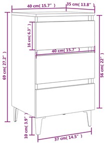 Noptiere cu picioare metalice, 2 buc. gri, 40x35x69 cm 2, Gri