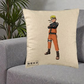Perna Personalizata Naruto Uzumaki Portret Complet, 40x40 cm, Bej, Husa Detasabila, Perna Inclusa, BEKZ®