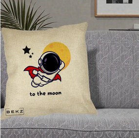 Perna Decorativa Astronaut To The Moon, 40x40 cm, Crem, Husa Detasabila, Perna Inclusa, BEKZ®