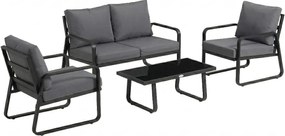 Outsunny Set mobilier de grădină 4 piese cu perne detașabile foarte groase 10 cm masă de cafea din sticlă securizată Negru | Aosom Romania