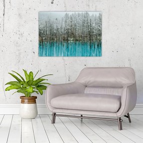 Tablou pe sticlă - Pescărie turcoaz, Biei, Japonia (70x50 cm)