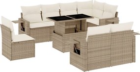 vidaXL Set canapele de grădină, 9 piese, cu perne, bej, poliratan