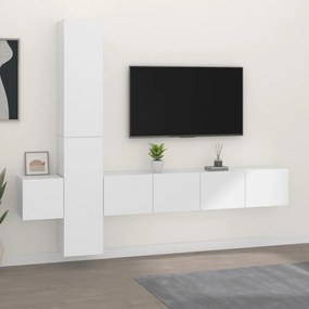 Set dulap TV, 5 piese, alb, lemn prelucrat 1, Alb, 80 x 30 x 30 cm (2 pcs)