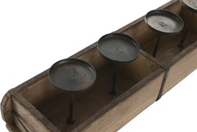 Suport lumânări decorativ ,natur din lemn de tec si metal, "Fjell"