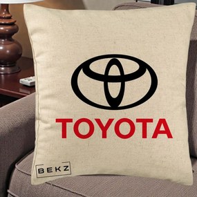 Perna Personalizata cu emblema Toyota, 40x40 cm, Bej, Husa Detasabila, Perna Inclusa, BEKZ®