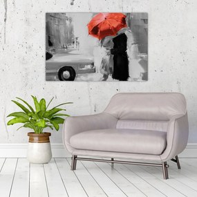 Tablou - Cuplu în dragoste sub o umbrelă, roșu (90x60 cm)