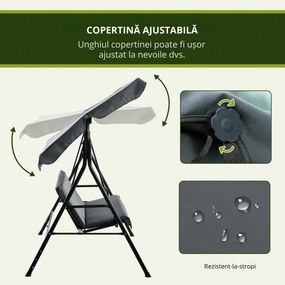 Outsunny Leagăn de Grădină cu 3 Locuri cu Copertină și Cadru din Oțel și Poliester, 172x110x153 cm, Gri