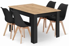 Set de luat masa negru 1 + 4, masa MADO ARTISAN 120x80 + scaune BALI MARK negre