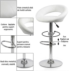 Scaun de bar din piele ecologică cu bază metalică ABS 151 alb