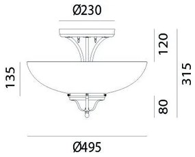 Plafoniera din alama cu sticla Murano Country 49,5cm