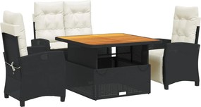 vidaXL Set mobilier de grădină cu perne, 4 piese, negru, poliratan