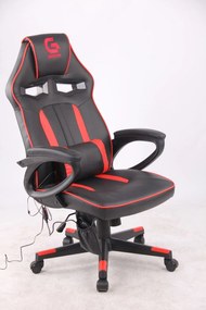 Scaun gaming cu masaj, pernă lombară, tetieră integrată, piele ecologică, SIG 781G5M7, Negru/Rosu