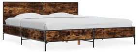 3280019 vidaXL Cadru de pat, stejar fumuriu 200x200 cm lemn prelucrat și metal