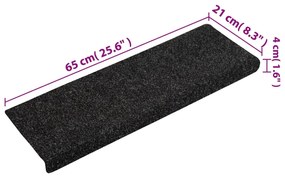 Covorase scari, 5 buc., negru, 65x25 cm, cusatura punch 5, Negru