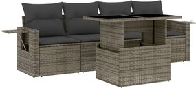 vidaXL Set canapea de grădină cu perne, 5 piese, gri, poliratan
