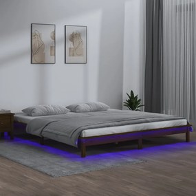 820619 vidaXL Cadru de pat cu LED, maro miere, 160x200 cm, lemn masiv