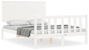 3193402 vidaXL Cadru de pat cu tăblie, alb, 140x200 cm, lemn masiv