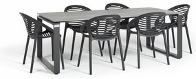 Set mobilier de grădină pentru 6 persoane cu scaune negre Joanna și masă Strong, 100 x 210 cm
