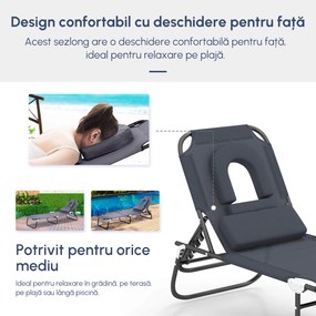 Sezlong Relax Outsunny Pliabil din tesatura Oxford respirabila, structura din otel, Gri | Aosom RO