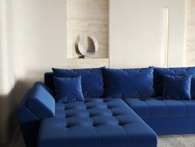 Colțar extensibil dumonde cu ladă de depozitare si sezut confortabil din spuma high-density, Loana Royal Blue 270x185 cm