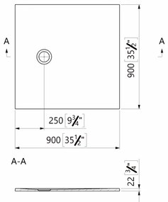 Cadita dus compozit Marmite Burgos 90x90 cm, patrata, alb mat 900x900 mm