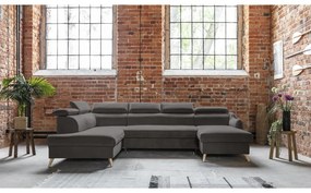 Colțar gri închis extensibil cu tapițerie din catifea (cu colț pe partea stângă /în formă de "U") Sweet Harmony – Miuform