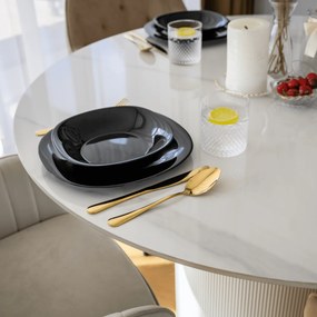 Masă de sufragerie, marmură albă/MDF, diametru 120 cm, MAHIR TIP 1