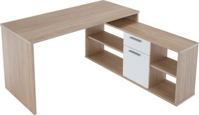 Birou NOE NEW, stejar sonoma/alb, PAL melaminat, 135x60/30x74/60 cm
