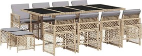vidaXL Set mobilier de grădină cu perne, 13 piese, bej, poliratan