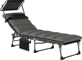 Outsunny Șezlong 5 poziții reglabil, cu copertină, pernă, suport pentru cap și buzunar lateral, 190x57x30cm, Gri închis | Aosom Romania