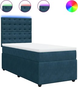 vidaXL Pat box spring cu saltea, albastru, 100x200 cm, catifea