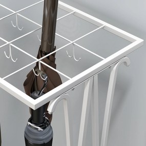 HOMCOM Suport Pentru Umbrele cu Tăviță Colectoare, 21 Orificii, 24 Cârlige, Oțel, 50x24x68 cm, Alb | Aosom Romania
