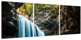 Tablou cu cascada de pădure (cu ceas) (90x30 cm)