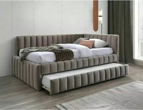 Divan 120 x 200 ALFIE, stofa catifelata bej - Bluvel 40, cu somiera si